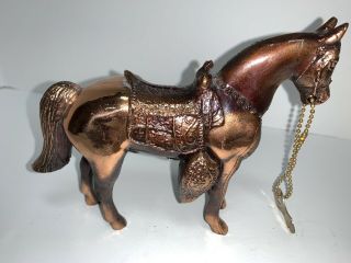 Vintage Cast Metal Copper Bronze Horse Stallion Pony Filly Saddle Coin Bank 26 3