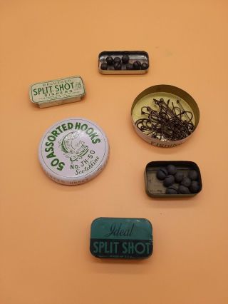 Vintage Fishing Tackle Split Shot And Hook Tins With Contents