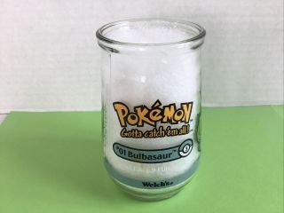 Vtg.  Pokemon 01 Bulbasaur Promotional Welch’s Glass Jelly Jar Nintendo 1999