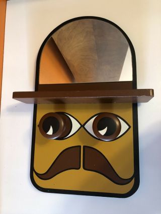 Peter Max Style Mustache Man Mirror 1970’s Mid Century Mod Hippie Psychedelic