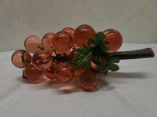 Large Vintage Acrylic Lucite Pink - Peach Grape Cluster W/wood Stem