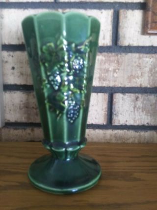 Green Vintage Mccoy Pottery Vase/ Flower Pot With Grape Design