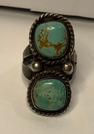 Vintage Old Pawn Turquoise Sterling Silver Navajo Ring Sz 6.  5