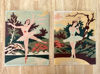 Vintage Set Of Two Ballerina Ballet Dancer Paint By Number? Paintings 8” X 10”