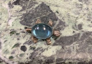 Antique Baby Blue Glass Jelly Belly Turtle Brooch