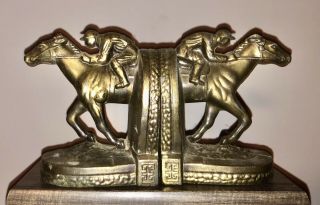 Vintage Brass Horse/horse Racing Jockey Bookends Set Thoroughbred.