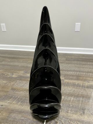 Midcentury Ceramic Art Deco Wave Wings / Dragon Tail Black Sculptural Table Lamp 3