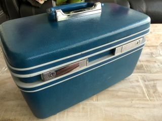 Samsonite Silhouette Vintage Blue Makeup Train Case Hard Cover Carry On Luggage
