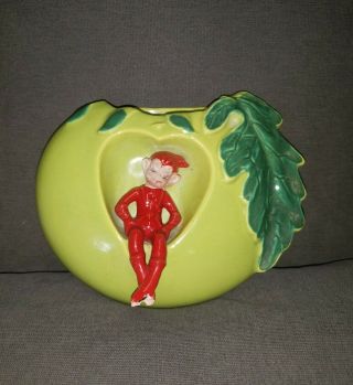 Vintage 1950 Gilner Ceramic Elf/Pixie Green Tomato/Apple Wall Vase 2