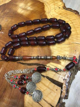 Handmade German Faturan Rosary Islamic Prayer 33 Beads Misbaha Tasbih Red Fine 5