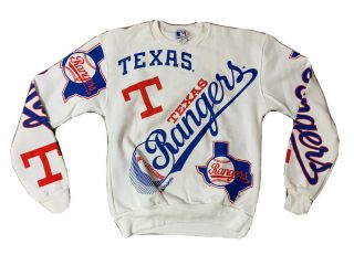 Vtg 80’s Texas Rangers Majestic All Over Print Sweatshirt Size Small