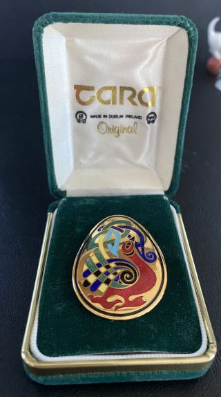 Vintage Tara Ware Celtic Enamel Pin Brooch Book Of Kells Bird Ireland Jewelry