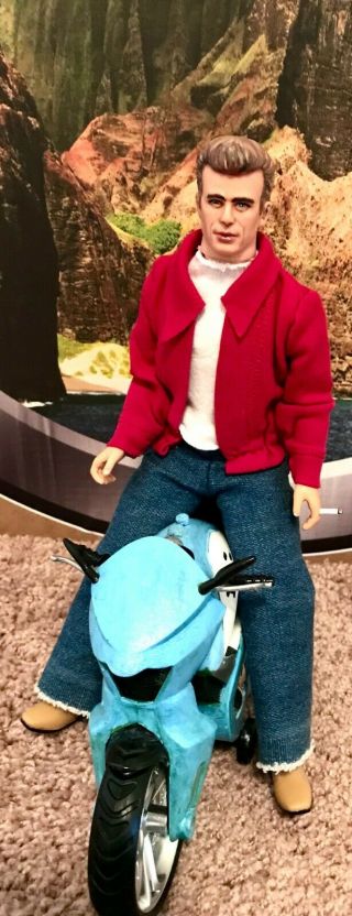 James Dean Doll (repaint) Includes Motorcycle By Artist Lois F.  Rivera