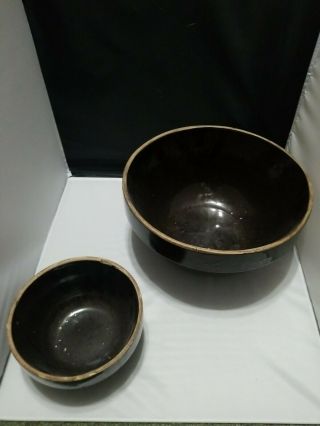 Vintage Stoneware Brown Large And Small Bowl