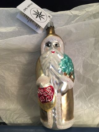Radko Vintage Woodland Santa Glass Ornament 91 - 038 - 0 Slight Scratch Near Cap 5”