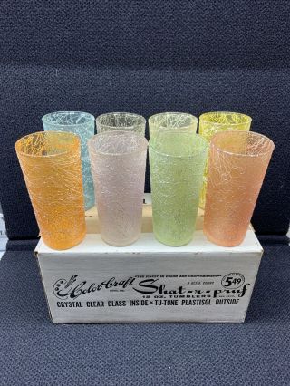 Vintage 8 Spaghetti String Glasses Tumblers Color Craft Shat R Pruf