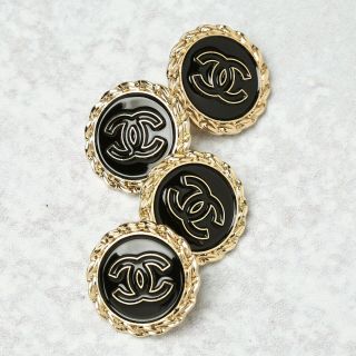 Chanel Buttons 4 Pc Cc Black & Gold 19 Mm Vintage Style Unstamped 4 Button Auth