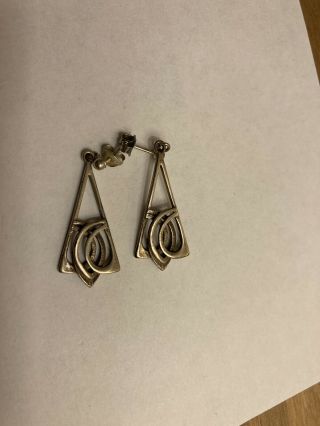 Pair Vintage Ola Gorie Orkney Sterling Silver Art Nouveau Style Earrings