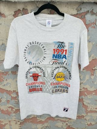 Vintage 1991 Single Stitch Nba Finals T Shirt Medium Bulls Lakers Vtg 90s Jordan