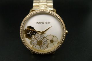 Old Stock Michael Kors Jaryn Mk3864 Gold Plated Quartz Women Watch