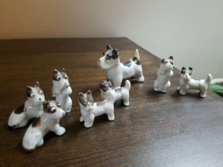 Vintage Made In Japan Mother Dog And Her Puppies Miniature Figurines Set Of 8