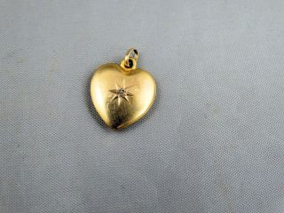 Vintage 10k Gold And Diamond Chip Heart Shape Charm