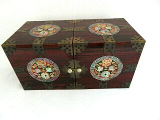 Vintage Chinese Inlay Double Hinged Jewelry Box With Hidden Drawers
