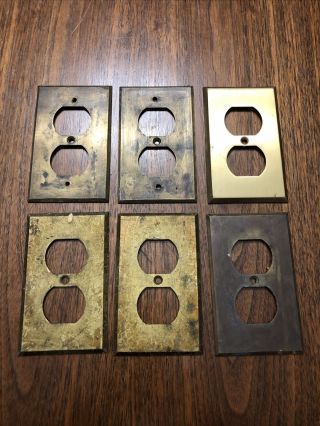 6 Vintage Metal Electrical Outlet Cover Brass Plates Simple
