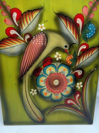 Vtg Bird Mod Flower Painting Mexico Wall Art 1950s 1960s Decor Sermel Style