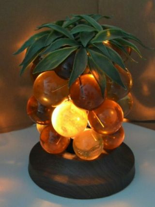 Mid Century Amber Lucite Grape Cluster Pineapple Lamp Retro Modern Acrylic Vtg