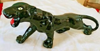 Vintage Large Black Panther Ceramic Figurine Art Deco Mid Century 22”l X 10 " T