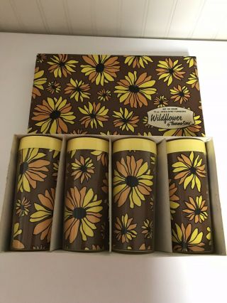 West Bend Vintage Thermo Serv Tumblers Glasses Set Of 4 Wildflowers Mcm W/ Box