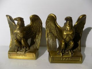 Vintage Pair Brass Usa - Eagle Bookends - Pm Craftsman