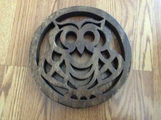 Vintage Mid Century Modern Carved Wood Owl Wall Hanging