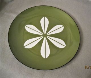 Cathrineholm Mid Century Modern Danish Lotus Green & White Enamel Plate - 10 1/4