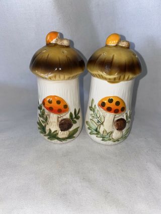 Vintage Merry Mushroom Salt & Pepper Shaker Set Sears Roebuck & Co Retro 1970 