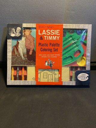 Vintage Lassie & Timmy Plastic Palette Coloring Set Rare 1950 