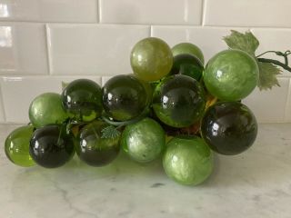 Vintage Mcm Mid Century Lucite Green Grape Cluster 24 Grapes On Driftwood