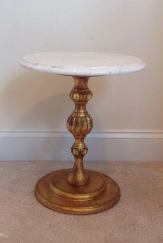 Vintage Mid - Century Hollywood Regency Italy Gold Gilt Wood Marble Top Table 17 " T