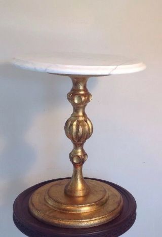 Vintage Mid - Century Hollywood Regency Italy Gold Gilt Wood Marble Top Table 17 