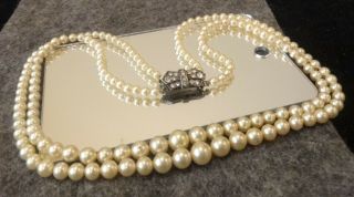 Vintage Double Strand Pearl Necklace W/sterling Silver Clasp - 19 Grams - 16 In