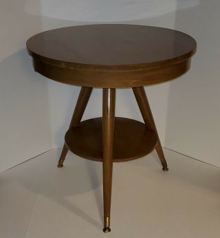 Vintage Mcm Retro Authentic Mersman Round Side Table - Tapered Brass Pegged Legs