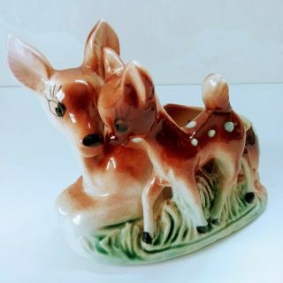 Vintage Deer Fawn Planter Vase Ceramic 4 1/4 " Tall