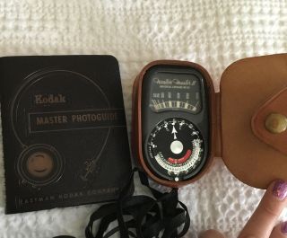 Vintage Photography Light Exposure Meter In Leather Tan Case