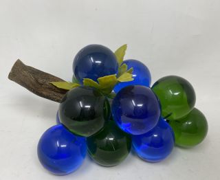 Vtg Decorative 8 “grape Cluster Mcm Blue Green Glass Lucite Acrylic Driftwood