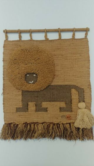 Vintage Don Freedman Woven Fiber Lion Wall Tapestry