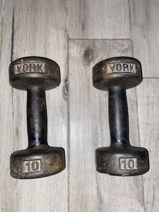 Vintage York 10lb Roundheaded Dumbbells Pair/set 20lb Total