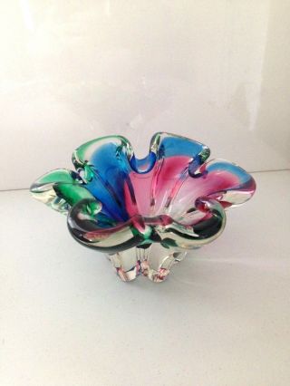Wonderful Retro Multi Coloured Art Glass Bowl Ashtray Kamei Japan Osaka - Murano