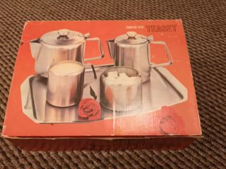 Vintage Retro 1960s Stainless Steel Tea Coffee Pot Set