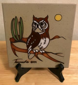 Vintage Cleo Teissedre Ceramic Tile: Owl 4” X 4 " Wall Art,  Trivet,  Coaster 1982
